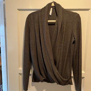 Anthropologie Daily Practice Faux-Wrap Sweater in brown-gray, size Medium